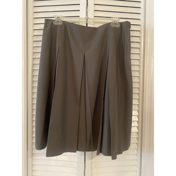 TALBOTS Women 95% Wool Career Box Pleated Skirt Lined Green Petites SZ 12 Preppy - Picture 1 of 7